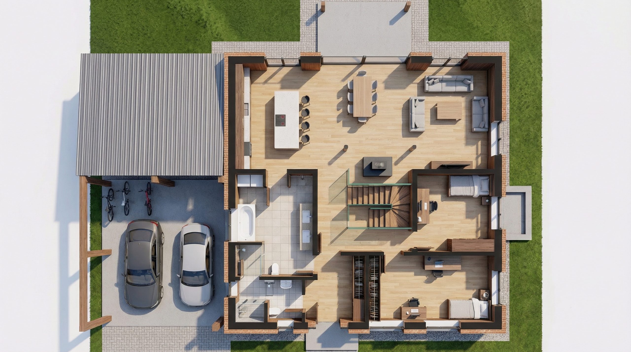 Grundriss Erdgeschoss als 3D-Visualisierung